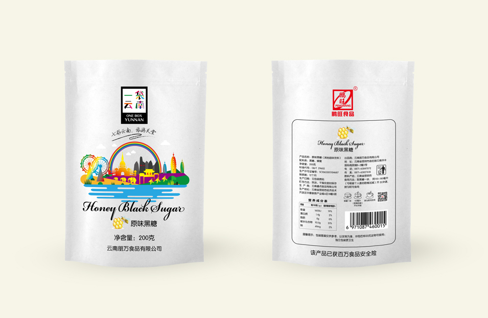 云南朋万食品有限公司鹏旺品牌一袋云南蜂蜜黑糖包装设计 云南朋万食品有限公司鹏旺品牌一袋云南蜂蜜黑糖包装设计
