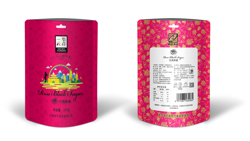 云南朋万食品有限公司鹏旺品牌一袋云南玫瑰黑糖包装设计 云南朋万食品有限公司鹏旺品牌一袋云南玫瑰黑糖包装设计